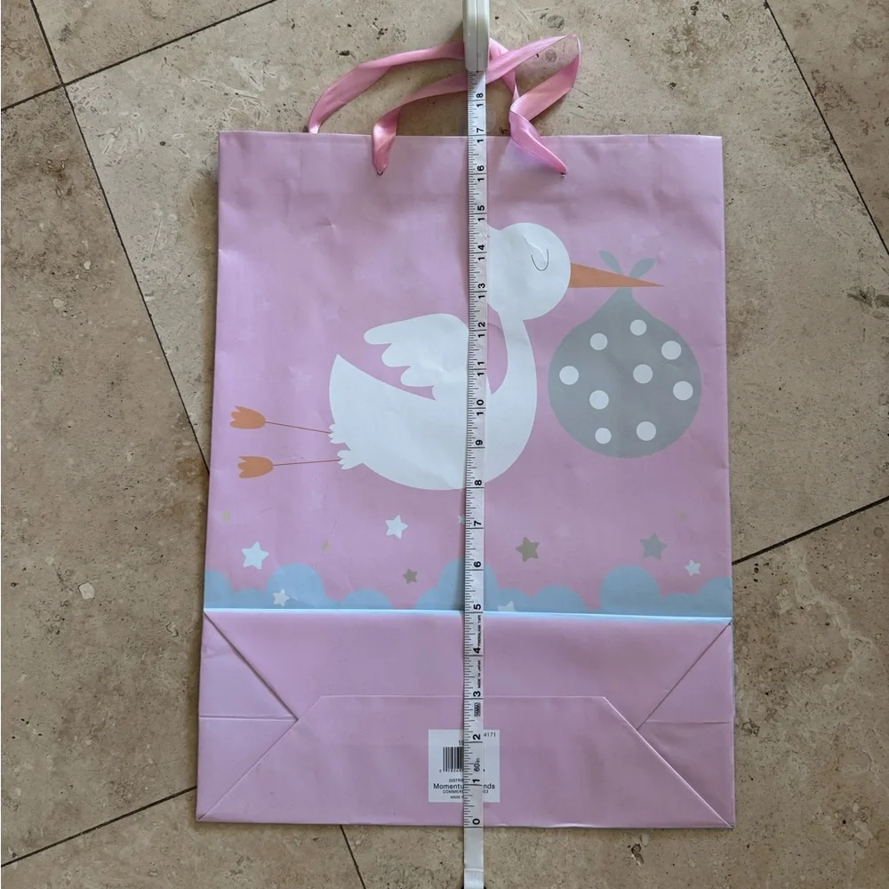 Pink stork baby shower gift bag